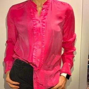 Bright Pink Silk J. Crew Tuxedo Blouse